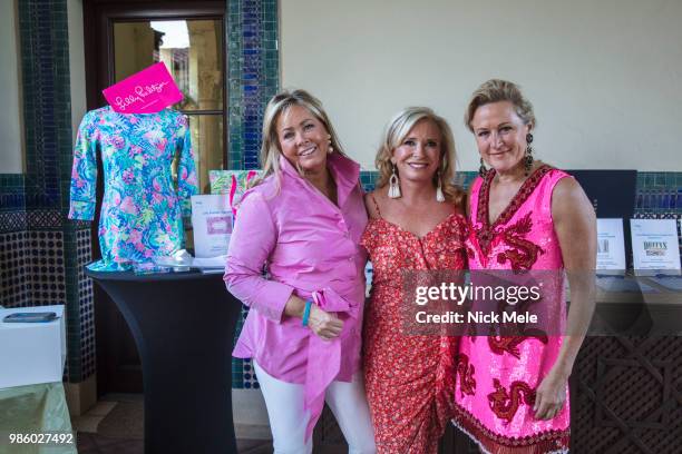 Geri Emmett, Sharon Bush and Kim Dryer attend Sharon Bush Hosts Benefit Dinner for Cristo Rey Brooklyn High School at Private Estate on March 29,...