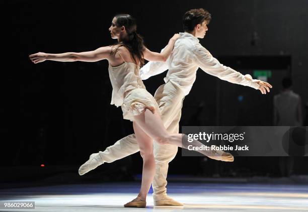 Artists of the company in Nederlands Dans Theatre 1's production of Sol Leon and Paul Lightfoot's Stop-Motion at Sadler's Wells Theatre on June 26,...