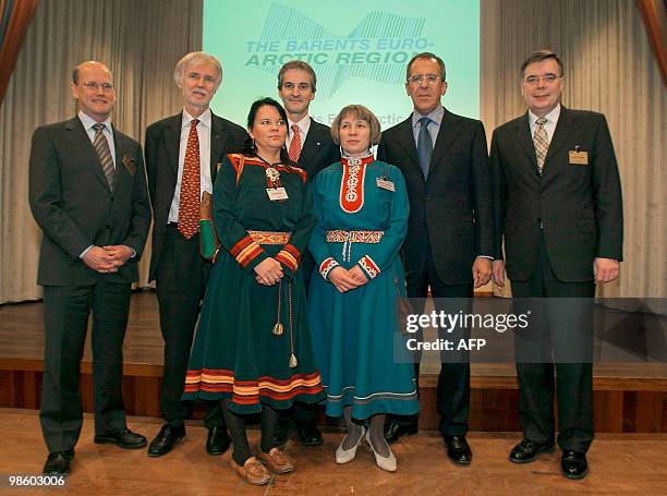 The Barents Council pose during a meeting in Harstad, Northern Norway, 10 November 2005. Picture shows some of the main delegates posing for a group...