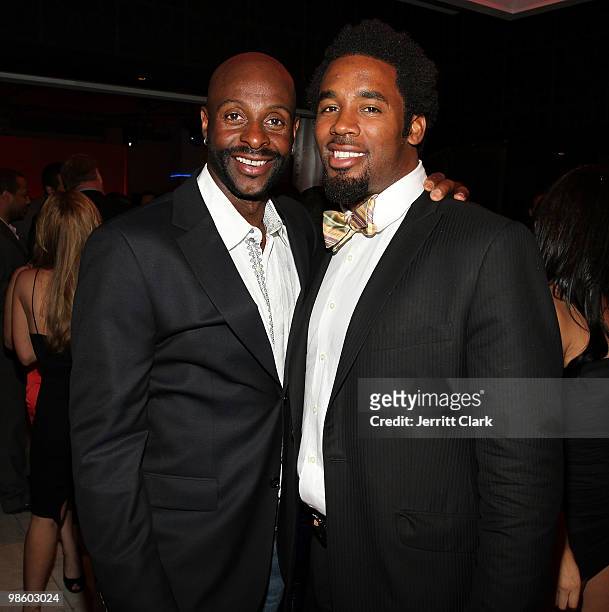 Legend Jerry Rice and NFL Player Dhani Jones attend the 7th Annual ESPN The Magazine Pre-Draft Party at Espace on April 21, 2010 in New York City.
