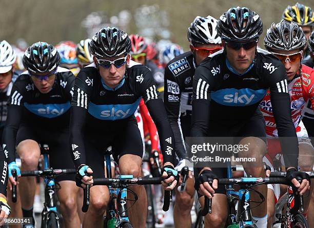 Stephen Cummings. Bradley Wiggins and Christopher Froome of Great Britain and Team SKY ride in the peloton during the 74th Fleche Wallonne Race on...