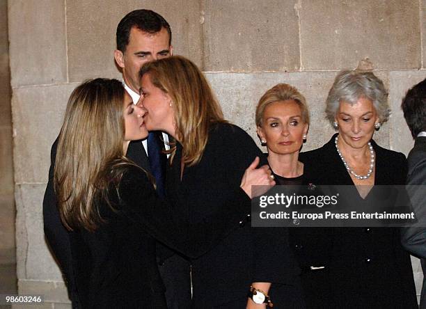 Princess Letizia Princess Cristina, Prince Felipe, daughter Maria Teresa Samaranch and widow Lluisa Sellent visit Juan Antonio Samaranch's Funeral...
