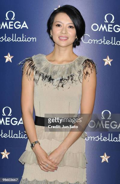 Actress Zhang Ziyi attends a press conference for the Omega Constellation Art Exhibition at Nicolas G. Hayek Center on April 22, 2010 in Tokyo, Japan.