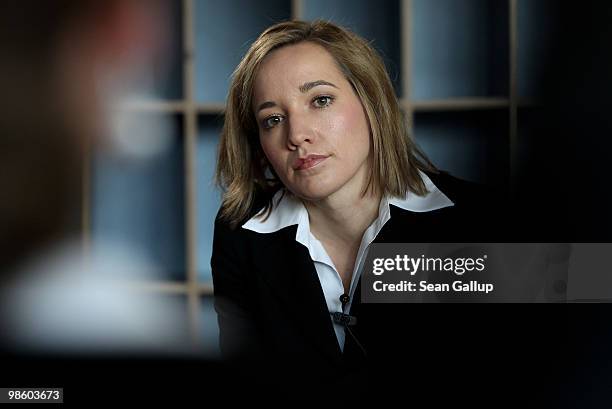 German Family Minister Kristina Schroeder chats with teachers during a visit to the Spreekita child day care center on April 22, 2010 in Berlin,...