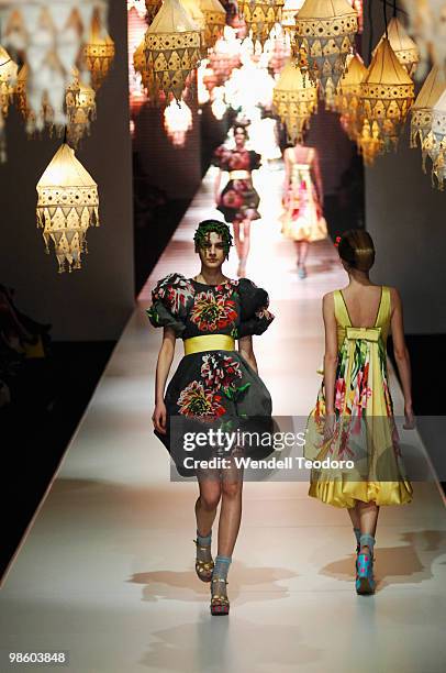 Model showcases an outift by designer Easton Pearson on the catwalk on the third day of the Rosemount Australian Fashion Week Spring/Summer 2008/09...