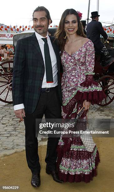 Marisa Jara and Chente Escribano attend the 'Feria de Abril' on April 22, 2010 in Seville, Spain. Feria de Abril is held annually in Seville, and...