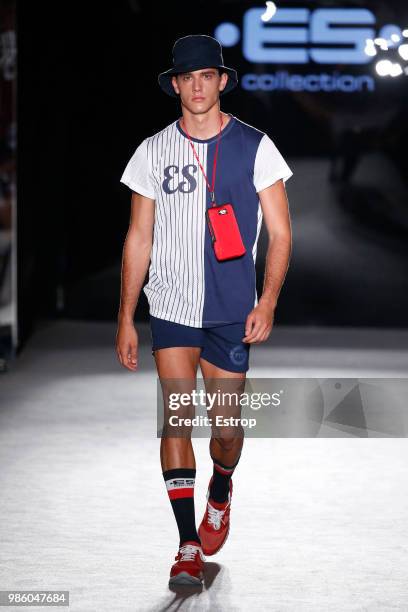 Model walks the runway at the ES Collection show during the Barcelona 080 Fashion Week on June 26, 2018 in Barcelona, Spain.