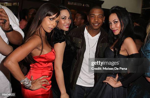 Designers To-Tam and To-Nya Ton-Nu of Sachika, Alisa Maria and Ja Rule attend the NFL Draft grand opening celebration at Rafaello & Co Jewelers on...