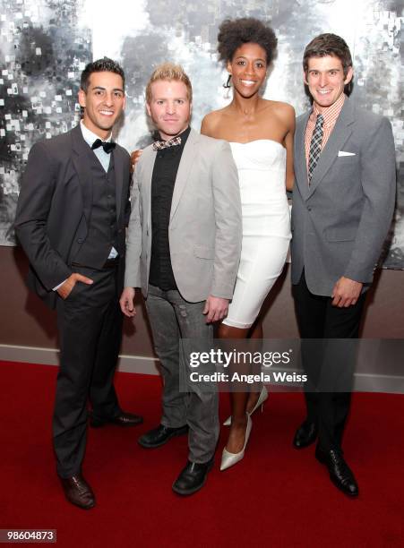 Cast members Daniel Gutierrez, Phillip Groft, Shamicka Benn and Patrick O'Neill attend the opening night of 'Chicago' after party at the W Hotel on...