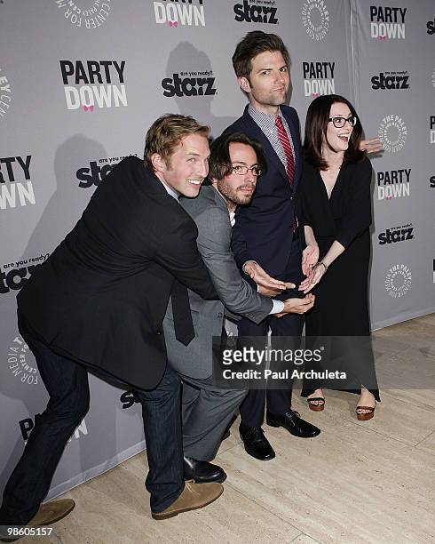 Actors Ryan Hansen, Martin Starr, Adam Scott & Megan Mullally arrive for the Paley Center for Media presentation of "Party Down" at The Paley Center...