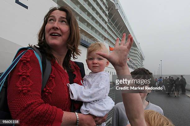 The McConnell family from East Renfrewshire, Scotland, wait to get on the Celebrity Eclipse Cruise that will take them back to the United Kingdom, on...