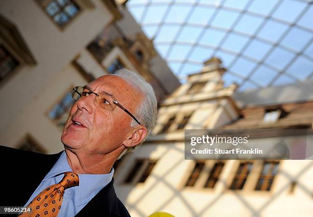 Franz Beckenbauer, chairman of the FIFA U-20 and U-17 Women�s World Cup Committee speaks to the media after the FIFA U-20 Women's World Cup draw on...