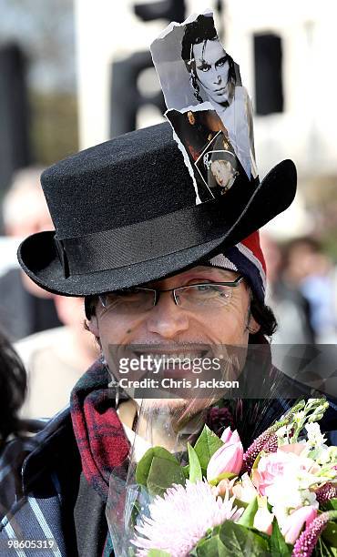 Adam Ant arrives at the funeral of Malcom McLaren in North London on April 22, 2010 in London, England. The man, often called the 'architect of...