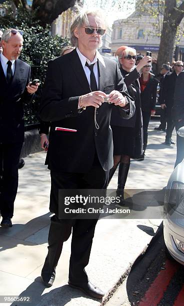 Sir Bob Geldof leaves the funeral of Malcom McLaren in North London on April 22, 2010 in London, England. The man, often called the 'architect of...