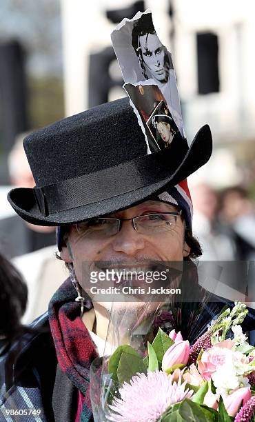 Adam Ant arrives at the funeral of Malcom McLaren in North London on April 22, 2010 in London, England. The man, often called the 'architect of...