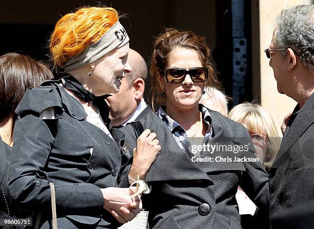 Designer Vivienne Westwood and Tracey Emin leave the funeral of Malcom McLaren in North London on April 22, 2010 in London, England. The man, often...