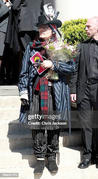 Adam Ant arrives at the funeral of Malcom McLaren in North London on April 22, 2010 in London, England. The man, often called the 'architect of...