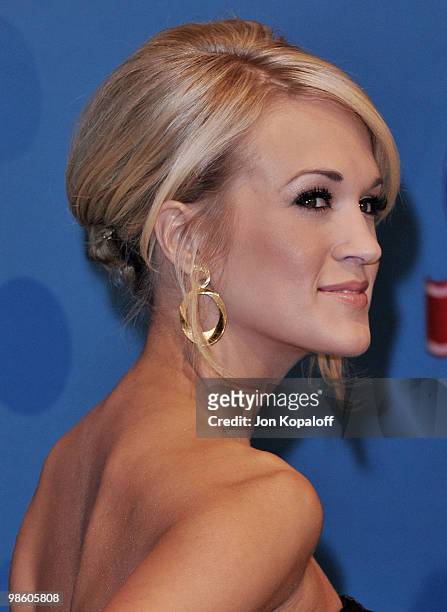 Singer Carrie Underwood poses at Idol Gives Back 2010 at Pasadena Civic Center on April 21, 2010 in Pasadena, Texas.