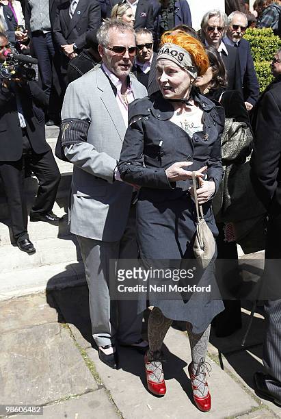 Joseph Corre and Vivienne Westwood attend Malcolm McLaren's funeral service at One Marylebone on April 22, 2010 in London, England.