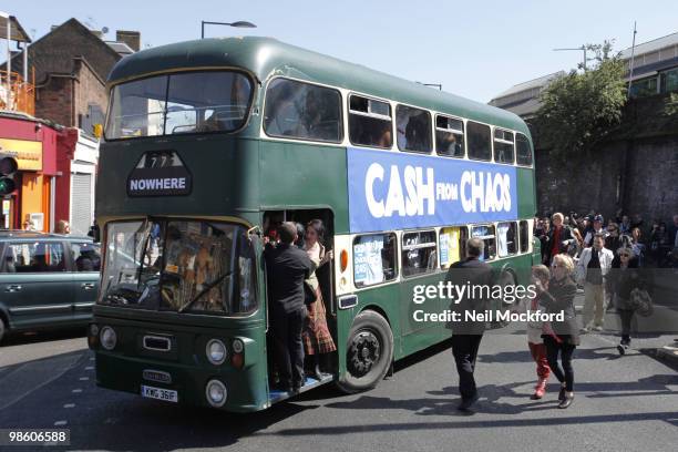 The funeral cortege passes through the streets of Camden Town after the funeral service for Malcolm McLaren at One Marylebone on April 22, 2010 in...