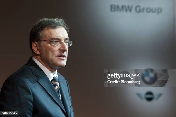 Norbert Reithofer, chief executive officer of Bayerischen Motoren Werke AG, speaks at an event prior to the Beijing Auto Show in Beijing, China, on...