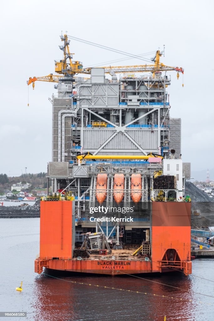 Heavy Load Carrier ship Black Marlin carrying the oil platform topsides in Stavanger Norway