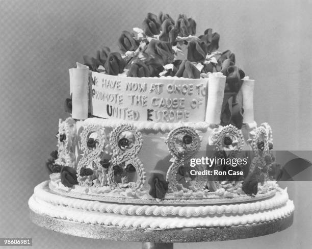 Sir Winston Churchill's 88th birthday cake, 29th November 1962. It was made, as usual, by Madame Maria Floris, and is a light fruit cake weighing 15...