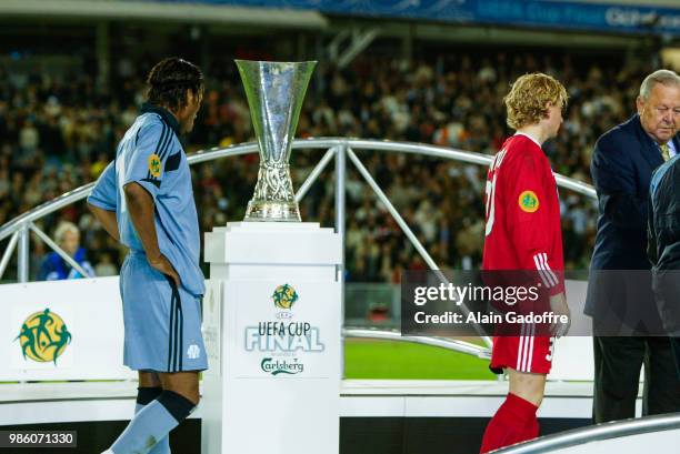 Didier drogba of Marseille after the Uefa cup final match between Valencia and Marseille at Ullevi, Goteborg, Sweden on May 19th 2004.