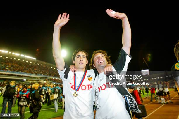 Rodriguez Vicente and Francisco Rufete of Valencia after the Uefa cup final match between Valencia and Marseille at Ullevi, Goteborg, Sweden on May...