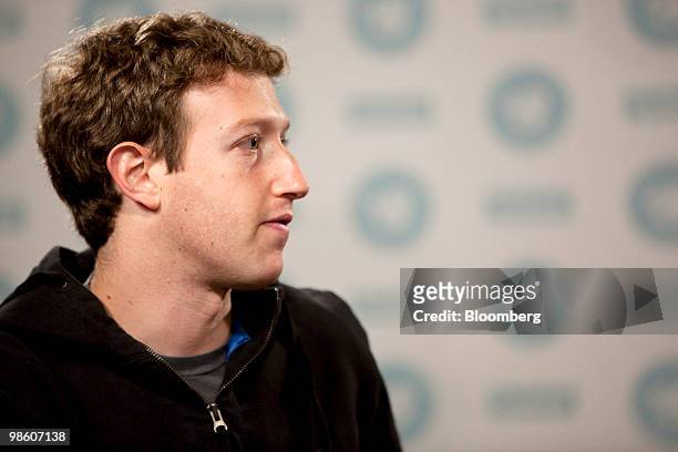 Mark Zuckerberg, founder and chief executive officer of Facebook Inc., speaks during an interview at the annual Facebook F8 developer conference in...