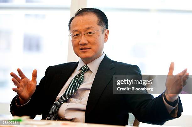 Jim Yong Kim, president of Dartmouth College, speaks during an interview in New York, U.S., on Thursday, April 22, 2010. Dartmouth's endowment fell...