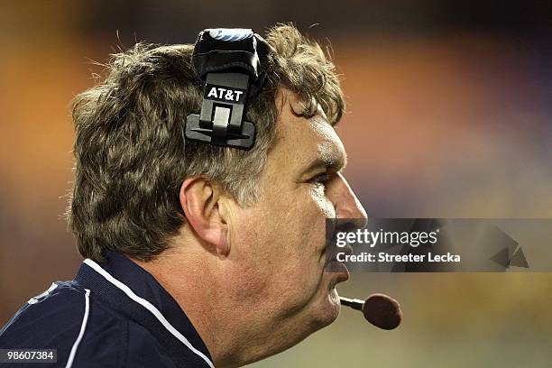 Head coach Paul Johnson of the Georgia Tech Yellow Jackets coaches against the Iowa Hawkeyes during the FedEx Orange Bowl at Land Shark Stadium on...