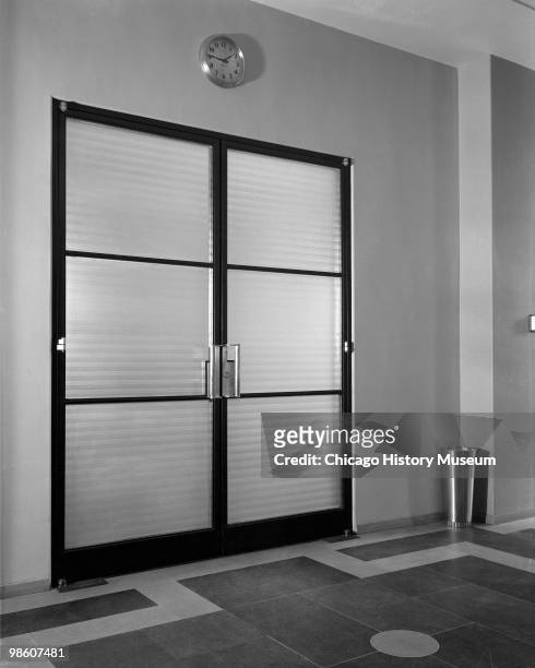 Interior view of the Illinois Bell Telephone building showing a doorway, located at 625 South 6th Street in Springfield, IL, 1939.