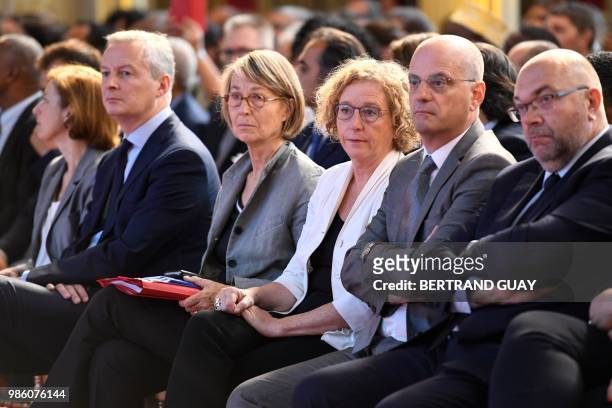 French Economy Minister Bruno Le Maire, Culture Minister Francoise Nyssen, Labour Minister Muriel Penicaud, Education Minister Jean-Michel Blanquer...