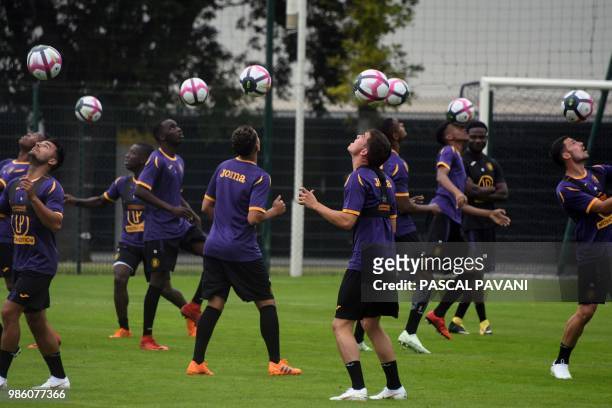 French L1 Toulouse football club's players attend a training session at the Municipal stadium in Toulouse, southern France, on June 28, 2018.