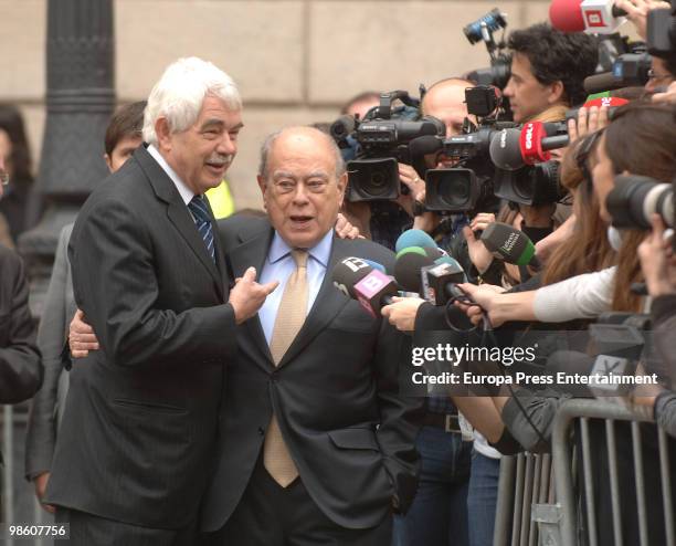 Ex presidents of Cataluna Pasqual Maragall and Jordi Pujol leave former International Olympic Committee president Juan Antonio Samaranch's funeral...