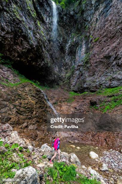 senior woman hiking in julian alps in spring, primorska, slovenia, europe - pavliha stock pictures, royalty-free photos & images