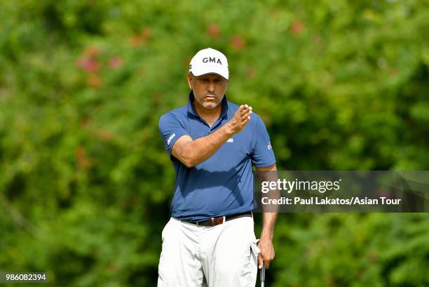 Jeev Milkha Singh of India during the first round of the Queen's Cup Presented By Bangchak at Phoenix Gold Golf and Country Club on June 28, 2018 in...