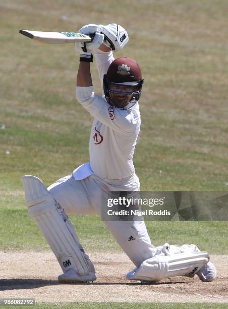 Rory Burns of Surrey plays a shot during the Specsavers County Championship Division One match between Yorkshire and Surrey on June 28, 2018 in...