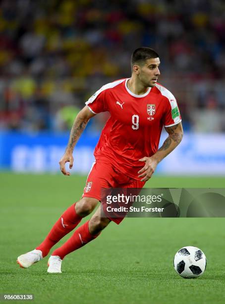 Serbia player Aleksandar Mitrovic in action during the 2018 FIFA World Cup Russia group E match between Serbia and Brazil at Spartak Stadium on June...