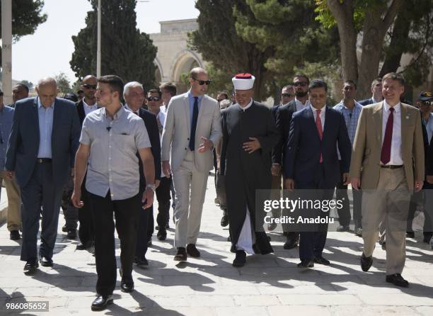 Duke of Cambridge Prince William accompanied by officials of Jerusalems Jordan-run Authority for Islamic Endowments, visits holy sites in occupied...