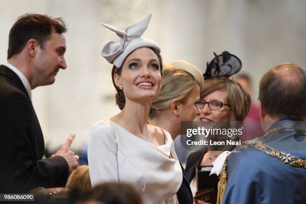 Actress and director Angelina Jolie arrives ahead of the Service of Commemoration and Dedication, marking the 200th anniversary of the Most...