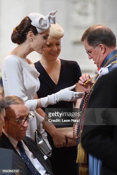Actress and director Angelina Jolie arrives ahead of the Service of Commemoration and Dedication, marking the 200th anniversary of the Most...