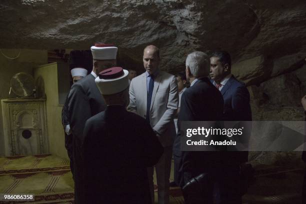 Duke of Cambridge Prince William accompanied by officials of Jerusalems Jordan-run Authority for Islamic Endowments, visits holy sites in occupied...