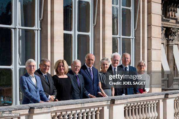 Members of the French Constitutional Council Dominique Lottin, Michel Pinault, Lionel Jospin, Claire Bazy-Malaurie, the president Laurent Fabius,...