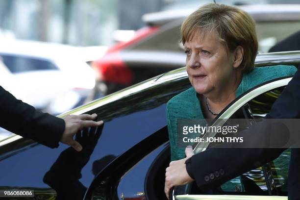Germany's Chancellor Angela Merkel arrives for a meeting of the conservative European People's Party , on June 28, 2018 in Brussels.