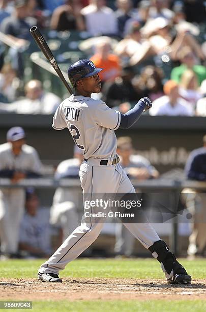 Upton of the Tampa Bay Rays hits a home run against the Baltimore Orioles on April 14, 2010 at Camden Yards in Baltimore, Maryland.