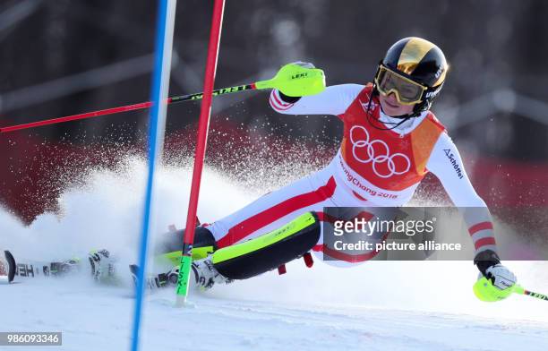 Bernadette Schild of Austria in the 1. Heat of the women's Slalom alpine skiing event during the Pyeongchang 2018 winter olympics in Yongpyong, South...