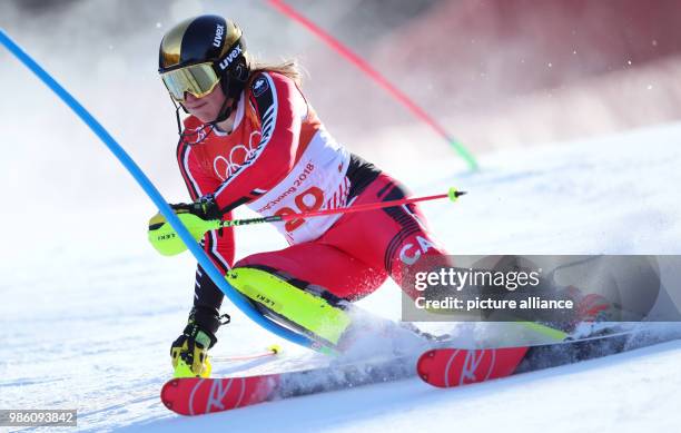 Laurence St-Germain of Canada in the 1st heat of the women's Slalom alpine skiing event during the Pyeongchang 2018 winter olympics in Yongpyong,...