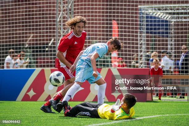 Carles Puyol defends during a Football Event at Red Square on June 28, 2018 in Moscow, Russia.